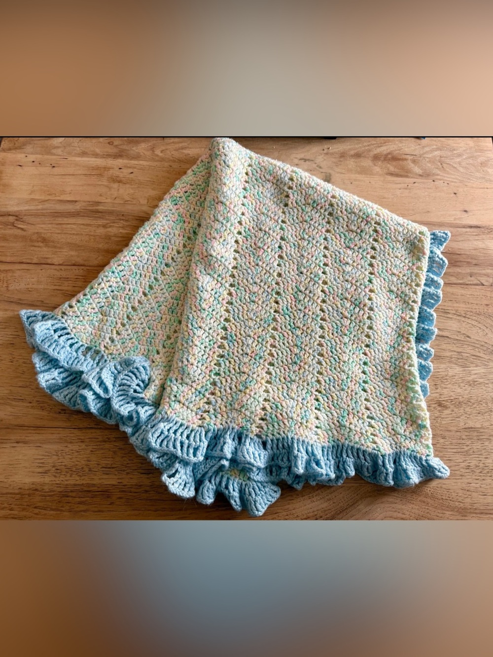 Handmade Crochet Blue Multi-color Pastel Baby & Crib Blanket Throw 56x40 - Picture 4 of 4